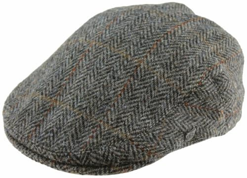 Failsworth Millinery Stornoway Harris Tweed Flat Cap (Latest Version) - Pattern 2022 - Grey, Medium (57cm)