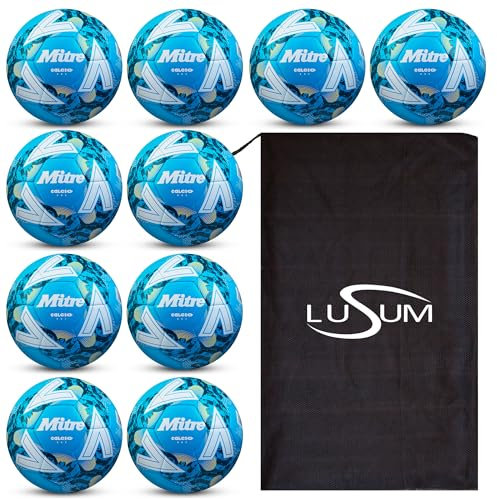10 x Mitre Calcio Training Footballs with Bag | Calcio 24 | Blue | Size 3