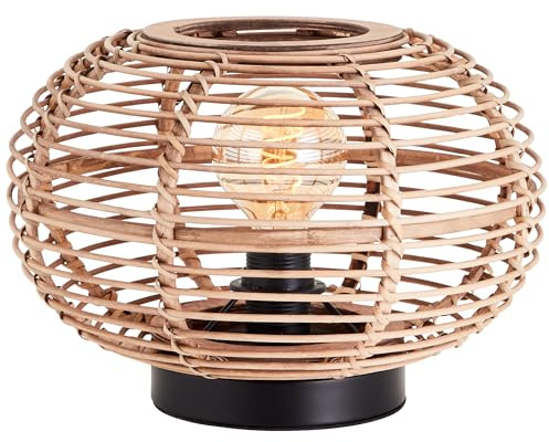 Brilliant Lampe Woodball Tischleuchte 1flg schwarz matt/bambus Metall/Glas braun 1x A60, E27, 40 W