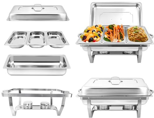 Jacgood Warmhaltebehälter Essen - Erstklassiger Edelstahl Chafing Dish - Warmhaltebehälter für Speisen inkl. Anleitung - Speisenwärmer ideal für Events und Partys (2 Set 1/3 GN -Behälter)