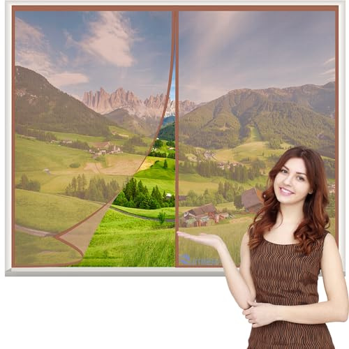 Zanzariera Per Finestra 75x135cm Marrone Zanzariera Magnetica Per Porte Finestre Scorrevole con Magneti Anti Zanzare Insetti,Facile Montaggio per Porte Finestre Balcone