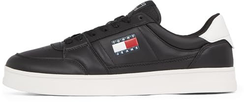 TOMMY JEANS Herren Cupsole Sneaker The Greenwich New aus Leder, Schwarz (Black), 41