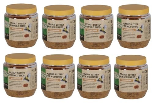 8X 340g Vogelfutter Erdnussbutter mit Mehlwürmern Wildvogelfutter Vögel PET-Glas Fettfutter (939)