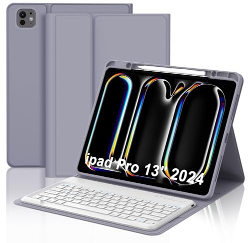 Occtingkind, Tastiera per iPad Pro 13 M4, Custodia con Tastiera per iPad Pro 13 7 Generazione 2024, Cover con Magnetica Staccabile Bluetooth Keyboard, Italiano Layout, USB C, Viola