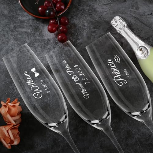 Flûte à champagne avec gravure personnalisable - Verre à champagne - Cadeau d'anniversaire, mariage, fiançailles, Nouvel An, Noël, fête de fin d'année (Style A)