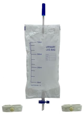 Sac de collecte d'urine de jambe - jetable - capacité ml. 750 - tube cm.10 - valve anti-reflux - décharge en T - Lot de 10 pièces - CE