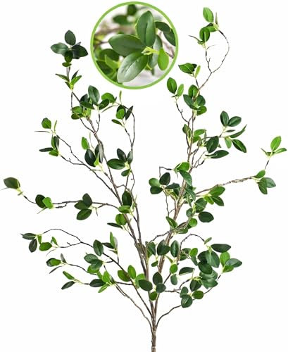 DEMIUKO 2 Stück Künstliche Ficus Zweige Grüne Blätter Kunstpflanzen 110 cm Hoch Kunstzweige Wie Echt Fake Eukalytus Zweige Stämme Äste Branches für Bodenvase Vasenfüller Zuhause Büro Deko