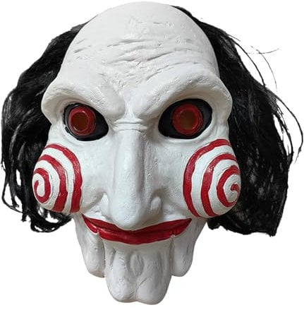 AENEY Scary Saw Mask, Halloween Puppet Jigsaw Mask Horror Full Head with Hair, Creepy Party Cosplay Costume Props (Saw-2)