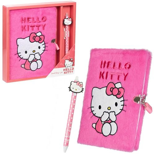 Hello Kitty Diario Secreto Niña con Llave y Boli Kuromi Diario con Candado Peluche Libretas Bonitas Material Escolar y Papeleria Regalos Mujer y Niña (Rosa)