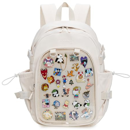 ZAROXOXS Kawaii Ita Bag Rucksack mit Pins Display, 03-Beige, 11.8 x 7.9 x 17.7 inches