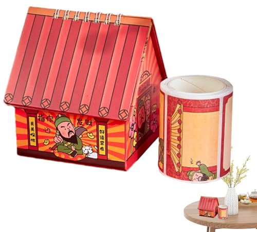 Calendrier Quotidien Chinois 2025,Calendrier Quotidien Chinois 2025 - Calendrier debout en forme de temple Caishen, petit calendrier à bobine métallique,Calendrier de bureau 2025, calendrier de travai