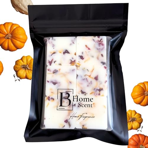 Pumpkin Spice Scented Wax Melts Bag with Crushed Rose Petals and Calendula - Autumn Wax Melts, Handmade in UK, Strong Scented Candle Alternative (Pack of 6 x 12g)