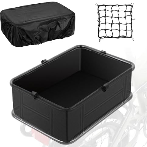 PIREKZUNT Rear Basket Liner with Waterproof Cover and Adjustable Cargo Net, Heavy Duty Thickened Basket Liner Rear Bicycle Basket Liner Accessory Fits Most Bikes and E-Bike