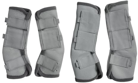 Gallopoff Horse Fly Boots Set of 4 – Breathable Mesh Leg Guards for Fly Protection, Reduce Stomping, Soft & Comfortable Fit Grey Full