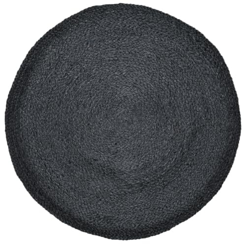 Teppich Abrila aus Jute, für wohnliche Bodenakzente, in Schwarz 100 cm | Abrila in Schwarz hat 100 cm Durchmesser bei 1 cm Dicke. Der handgefertigte Juteteppich ist robust und einfach zu pflegen.