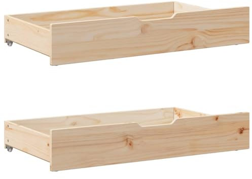 Juego de 2 cajones de almacenamiento bajo cama, caja de almacenamiento, bandeja de almacenamiento, cajones debajo de la cama, con ruedas, 2 unidades, 90 x 55 x 16 cm, pino macizo