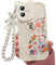 Jusy Kompatibel mit iPhone 16 Hülle, Süße Blumen Floral Bär Abdeckung mit Schöner Handgelenkschlaufe Armbandkette für Mädchen Frauen, Klare Kawaii Kamera Schutz Hübsche Trendige Telefonhülle