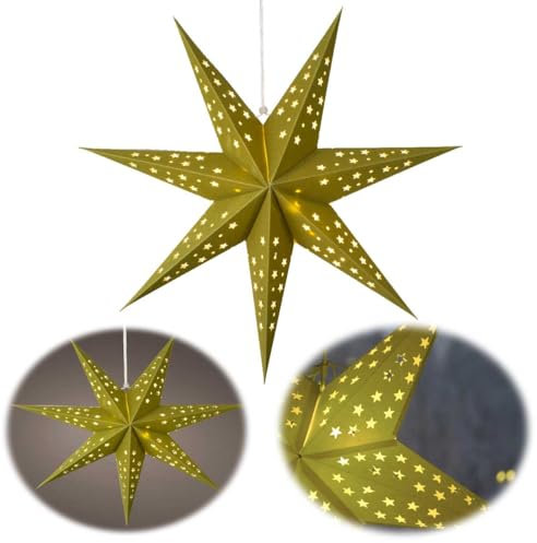 LS-LebenStil Samt Papierstern Faltstern Ø 40cm Grün 10 LED Beleuchtet Weihnachtsstern Batteriebetrieb Leuchtstern Weihnachten hängend