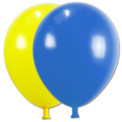 Premium Luftballons blau und gelb – Naturlatex, ca. 33 cm, zweifarbig, heliumgeeignet, lange Haltbarkeit – 10 Stück große Partyballons für Geburtstag, Hochzeit, Deko & Events