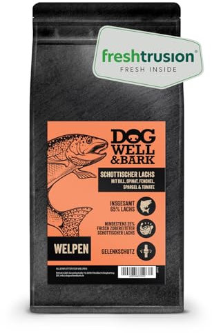 Premium Welpenfutter mit Schottischem Lachs 6 kg – Hundefutter trocken getreidefrei für gesundes Wachstum und glänzendes Fell - Lachs mit Dill, Spinat, Fenchel, Spargel & Tomate