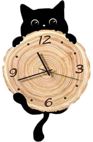 perfk Katzen-Wanduhr, Wanddekoration, leicht, geräuschlos, dekorative Geschenke, Ornament, Hängeuhr für, Kinderzimmer, Schule, Schlafzimmer, 50 cm mit Welle