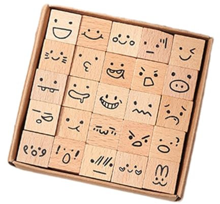 Dickly 25x Holz-Stempel, Mini-Stempel, Holzstempel, Tagebuch-Stempel-Set für Scrapbooking-Zubehör, Emoji