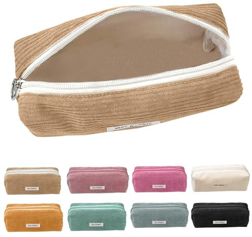 Pencil Case，8 Farben zur Wahl，Mäppchen Cord-Stoff,Federmäppchen Milchig Grau für Mädchen Teenager, Federtasche Stiftetasche Stiftemappe Pencil Case Schulmäppchen für Schule, Büro (Aprikose)