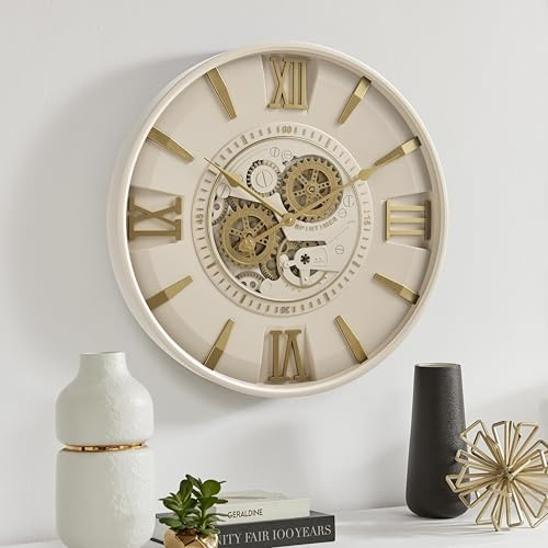 Samilito Moderne Wanduhr mit beweglichen Zahnrädern – 60 cm große Industrie-Design Uhr aus Metall & Glas – leise Quarz-Uhrwerk – dekorative Gang-Wanduhr für Wohnzimmer, Büro & mehr