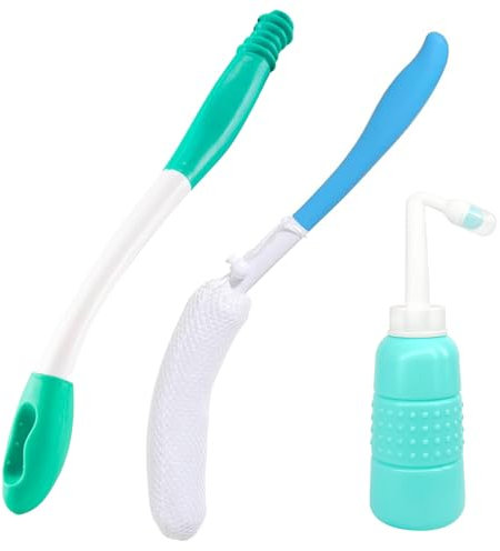 SuQurtom 3-Piece Toilet Aids Set for Wiping, Long Handle Butt Wiper for Elderly & Disabled Care, Hygiene Wiping Tools with Bidet Brush & Travel Accessories, Safe Bottom Cleaner for Pregnant Users