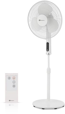 PureMate 16-Inch Pedestal Fan with Remote Control and LED Display, 3 Operational Modes, 80° Oscillation, Adjustable Height and Pivoting Head for Powerful, Quiet Cooling. Ideal for Homes, Offices