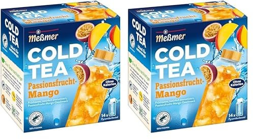 Meßmer Cold Tea Passionsfrucht-Mango | Belebe dein Wasser mit dem spritzigen Geschmack | ohne Zucker | ohne Kalorien | Alternative zu zuckerhaltigen Getränken wie Limonade | 14 Pyramidenbeutel