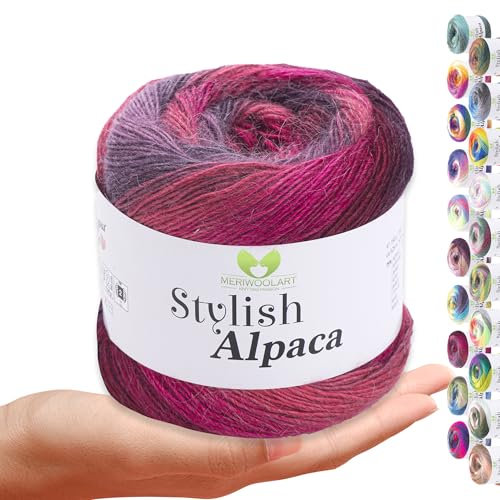 Stylish Alpaca Garn – Weiches Alpakawolle Strickgarn – 150g (525m) feines DK Wolle zum Stricken & Häkeln – Ideal für Pullover, Schals, Tuch, Babykleidung – Premium Multicolor Farbverlauf 7713