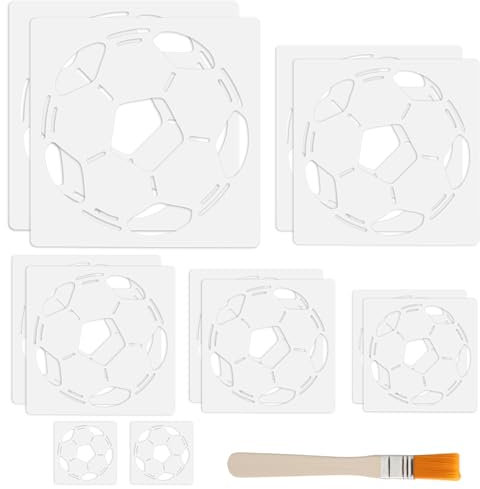APOMOONS 12 Stück Fußball Schablonen Set Airbrush Schablone Wiederverwendbar Malschablonen Football Schablonen zum Malen Stencil Set Schablone Wandgestaltung für Malen DIY Inklusive Zeichenbrettpinsel