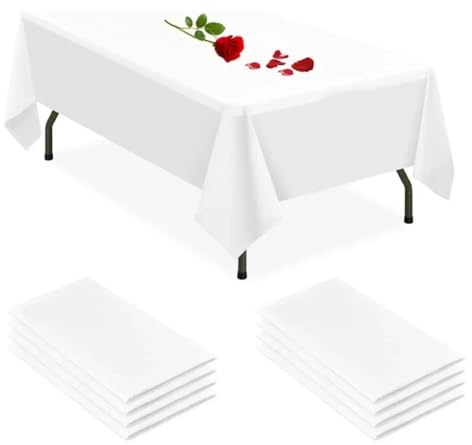 5 Stück Einweg Tischabdeckung aus Plastik, 137 x 274 cm, Tischdecke weiß, Outdoor Tisch Decke wetterfest, weiße Geburtstagsdeko, Schützenfest Bierbank Tischdecken, Bierzeltgarnitur Weiss, Party