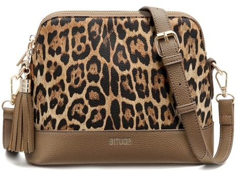 BITUOR Umhängetasche Damen Handtasche Leopardmuster‌ Schultertaschen mit zwei ReißverschlussFächern Fransenverzierung ‌Leopardenprint‌ taschen damen mit Verstellbar Schultergurt
