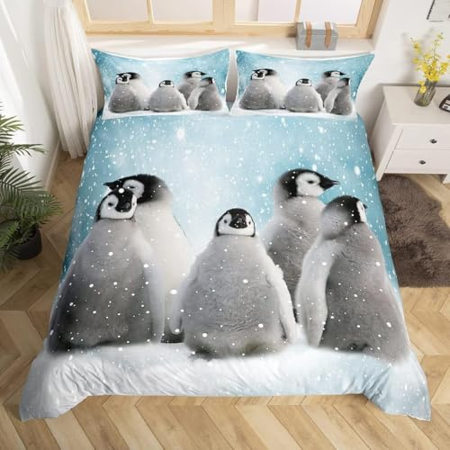 Homemissing Pinguin Bettwäsche-Set niedlich Pinguin Bettwäsche Set 135x200cm Spaß Tiere Bettbezug Set Kinder Erwachsene niedliche Tiermuster Wolle Super weiche Schlafzimmer Bettbezug