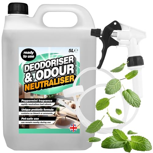 5L Peppermint Fragrance Deodoriser & Odour Neutraliser | For Home, Office, Janitorial & Commercial Use With Long Hose Trigger