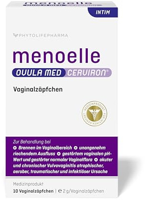 menoelle Ovula med Cerviron Vaginalzäpfchen bei Scheidentrockenheit 10 St | Bei bakterieller Vaginose, Ausfluss & Geruch – mit Kollagen und Ringelblume, hormonfrei, Medizinprodukt Klasse IIb