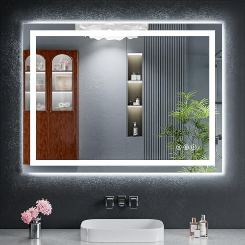 40x30 LED Bathroom Mirror with Lights, Backlit+Frontlit, Anti-Fog