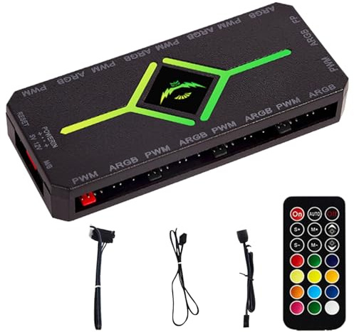 hommova 2 in 1 PC ARGB Fan Hub, 9-Port 5V ARGB Controller with Remote & SATA Power