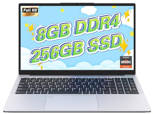 Auusda Computer portatile da 17,3 pollici, 8 GB DDR4 RAM 256 GB SSD, processore 3250C, sensore di impronte digitali, tastiera illuminata, tastierino numerico, copertura fotocamera privacy, notebook