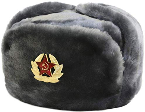 SIBERHAT Russische sowjetische Armee Pelz Militär Kosak Ushanka Hut (Grau, 57 (M))