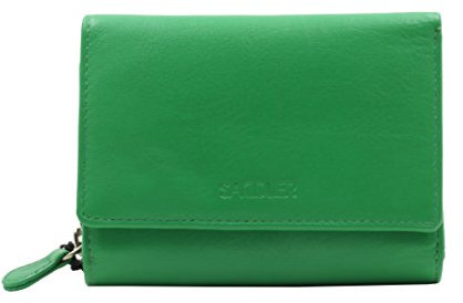SADDLER Grun Echtleder Damen Trifold Geldboerse und Portemonnaie, mit Metallrahmen, 12 cm
