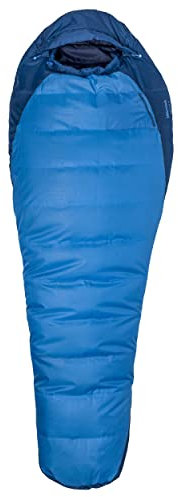 Marmot Trestles 15 Long, Mummy sleeping bag, extra long, light and warm 3 seasons sleeping bag, Cobalt Blue/Blue Night, 198 cm