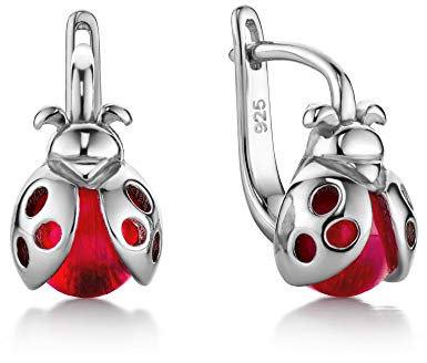 butterfly Mädchen Silber-Ohrringe Sterling-Silber 925 rot Marienkäfer Satin-Beutel Kinderschmuck Geschenke
