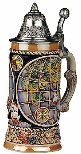 KING Chope de bière allemande globe, 4 cercle des éléments de la base, le couvercle en étain point avec repose-pouce monde 0,5 litres KI 338-Z 0,5L