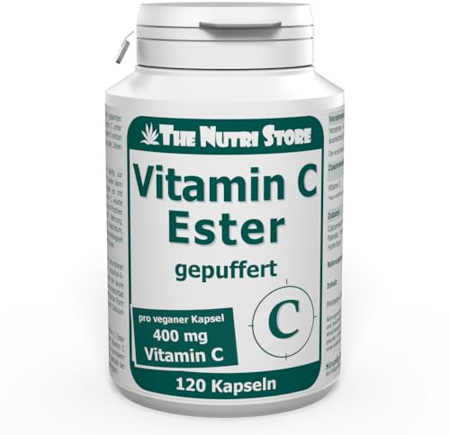 Vitamin C Ester gepuffert 400 mg pro vegane Kapsel 120 Stk. - für eine magenschonende Versorgung mit Vitamin C - 4 Monatsvorrat