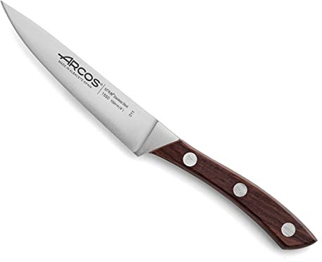 Arcos Coltello per Sbucciare in Acciaio Inossidabile Nitrum, Ideale per Frutta e Verdura, Manico in Legno, Lama da 100 mm, Marrone, Serie Natura