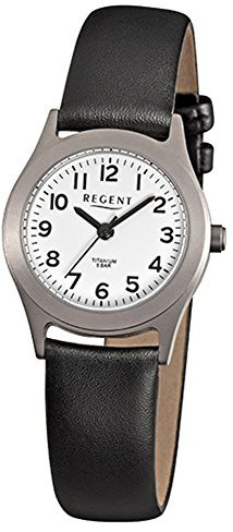 Regent Damen-Armbanduhr Elegant Analog Leder-Armband schwarz Quarz-Uhr Ziffernblatt weiß URF871