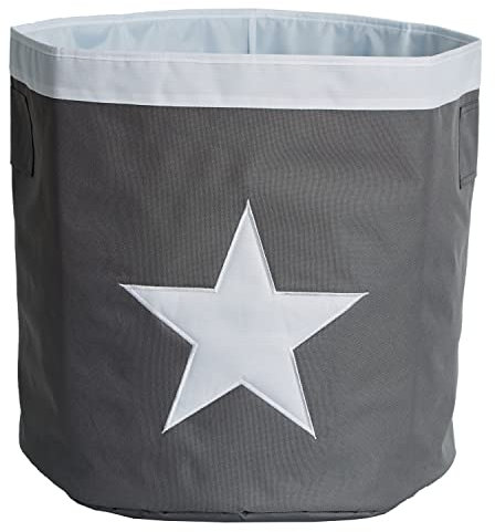 Love IT Store IT Aufbewahrungskorb rund - Auch geeignet als Wäschesammler - Aus Stoff, robust und stabil - Grau mit weißem Stern - 44x44x44 cm